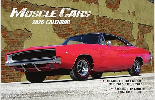 Calendario de pared de coches musculosos 2026, 16 meses, con póster, clásico, alto rendimiento, vintage, americano, retro, EE. UU