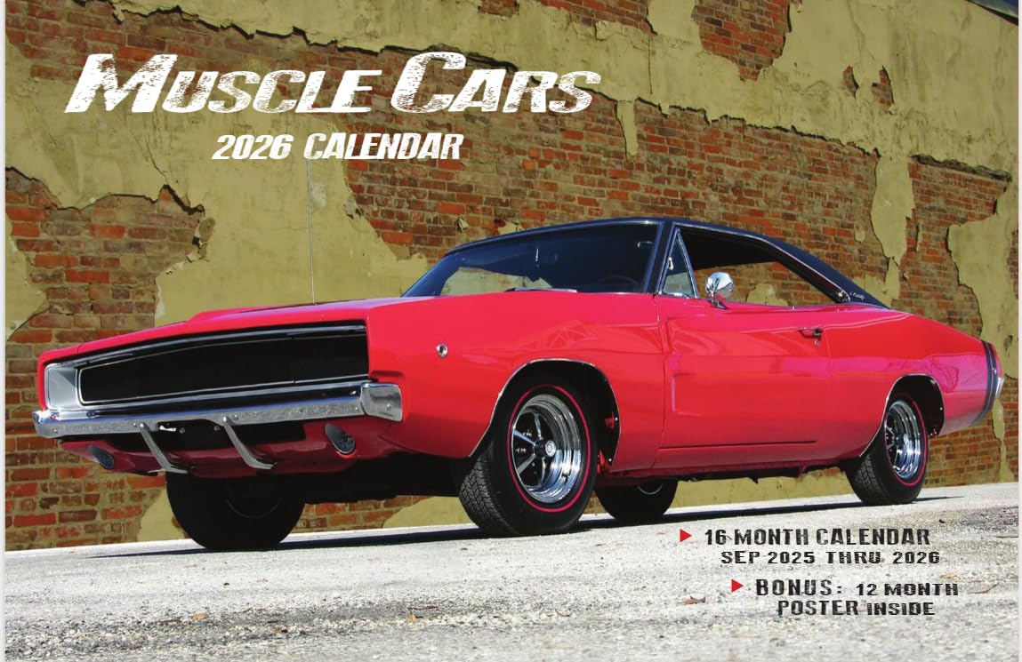 16-Month 2026 Muscle Cars Wall Calendar with Bonus Poster (Vintage American Autos)