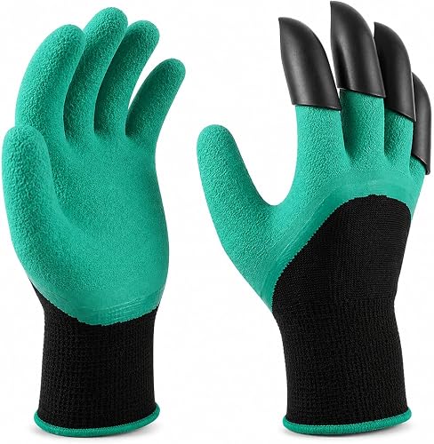 Garden Claw Gloves with ABS Claws for Digging & Weeding, Latex Coated Gardening Gloves, Reusable Breathable Protective Gloves, One Size, Green