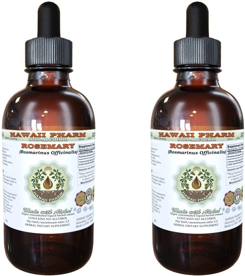 Hawaii Pharm Rosemary Alcohol-Free Liquid Extract, Professional Grade, Small Batch Crafted Rosemary (Rosmarinus officinalis) Dried Leaf Glycerite Natural Herbal Supplement, 2x4 fl.oz