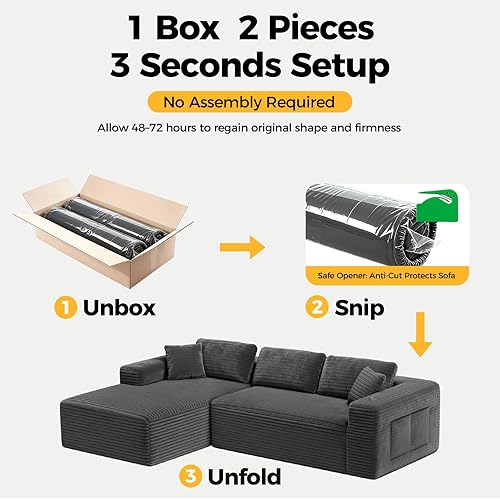 Miniatura 4 de Sofá modular Cloud de 108 pulgadas en una caja, sofá modular comprimido con asiento profundo, sofás de pana sin hueso, sofá en forma de L para sala