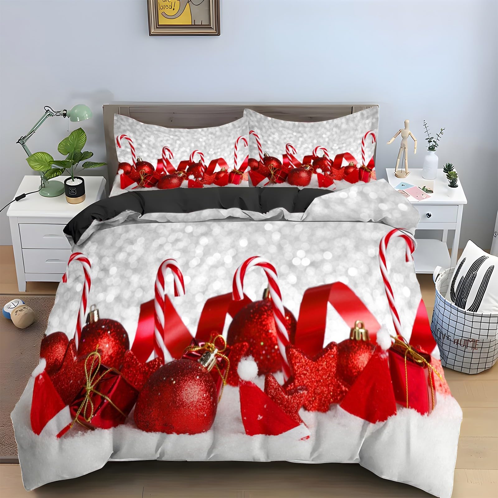 Housse de couette 200x200 boules colorées parure de lit 3 pièces en microfibre
