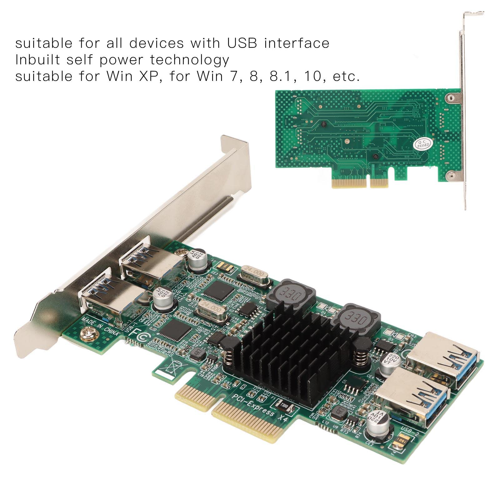 Septpenta Carte D'extension USB 3.0 PCIE, 4 Ports USB 3.0 20 Gbps, Technologie Auto Alimentée, Convient à Tous Les Périphériques D'interface USB, Convient pour Win XP, Win 7, 8, 8.1, 10