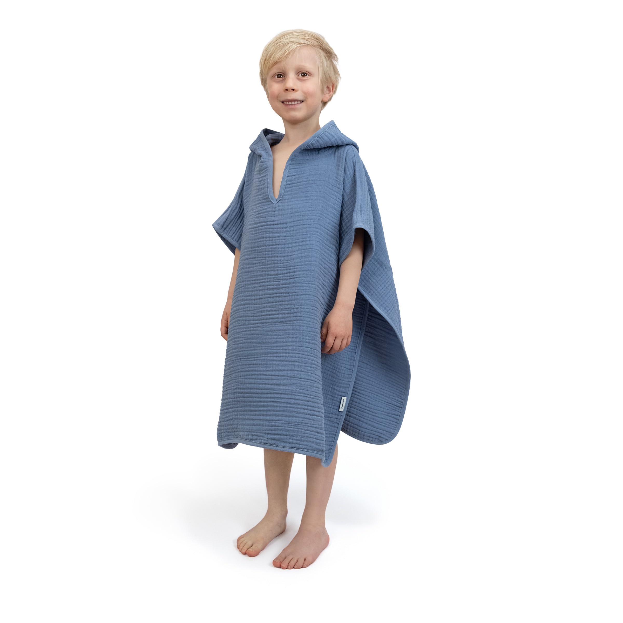 Ehrenkind® Organic Muslin Bath Poncho Children 1-5 Years, Soft and Soft 4-Layer Muslin Fabric, Bath Poncho Children, Denim Blue, 1-3 Jahre