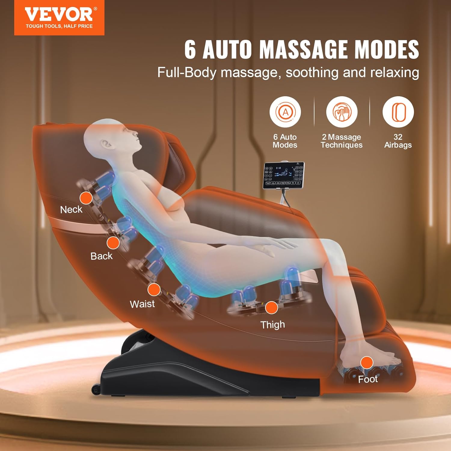 Fotel masujący VEVOR BH-1808 z 6 trybami automatycznego masażu i punktami masującymi