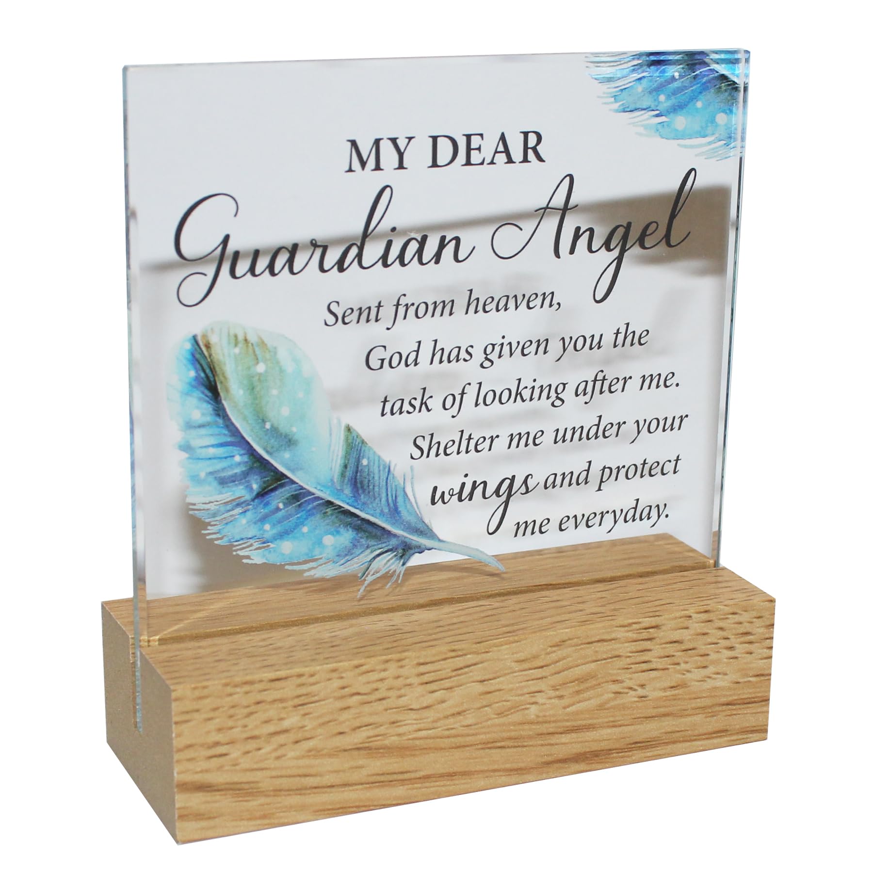 Widdle Gifts Multi Memorial Glass Plaque On A Wooden Base - My Dear Guardian Angel