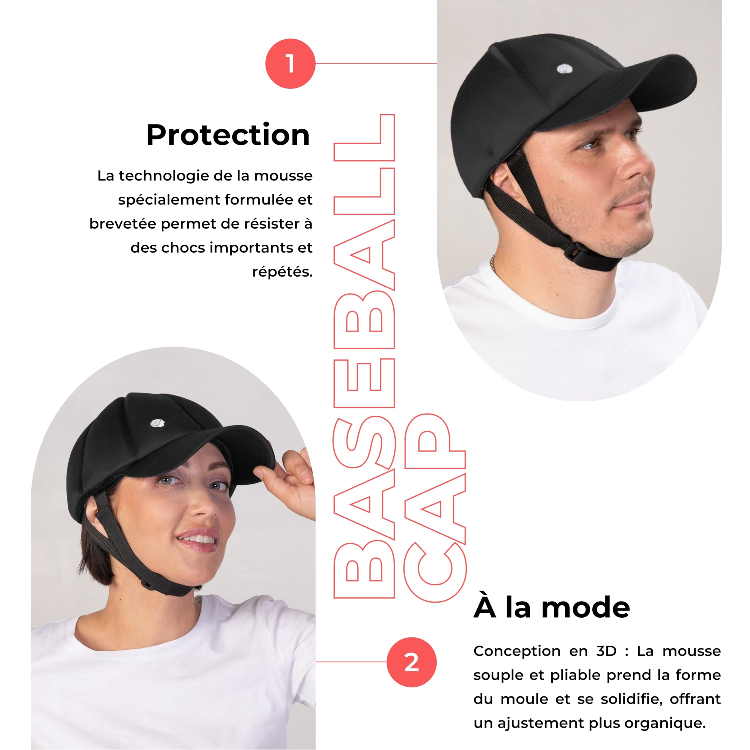 Ribcap Casquette Baseball Noir | Casque Souple pour épilepsie et Chutes