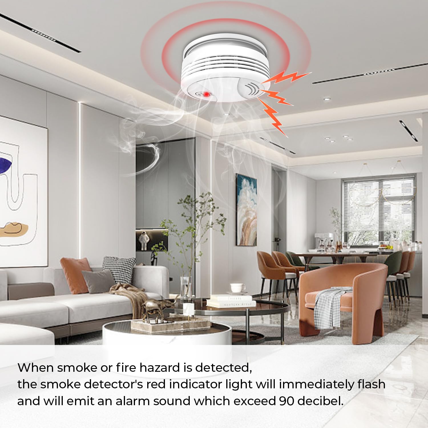 XNY Wi-FI Détecteur de Fumée avec Batterie Remplaçable, Détecteur d'Incendie Intelligent, Compatible avec Tuya et Smart Life APP, Certifié EN14604, 3 Pièces