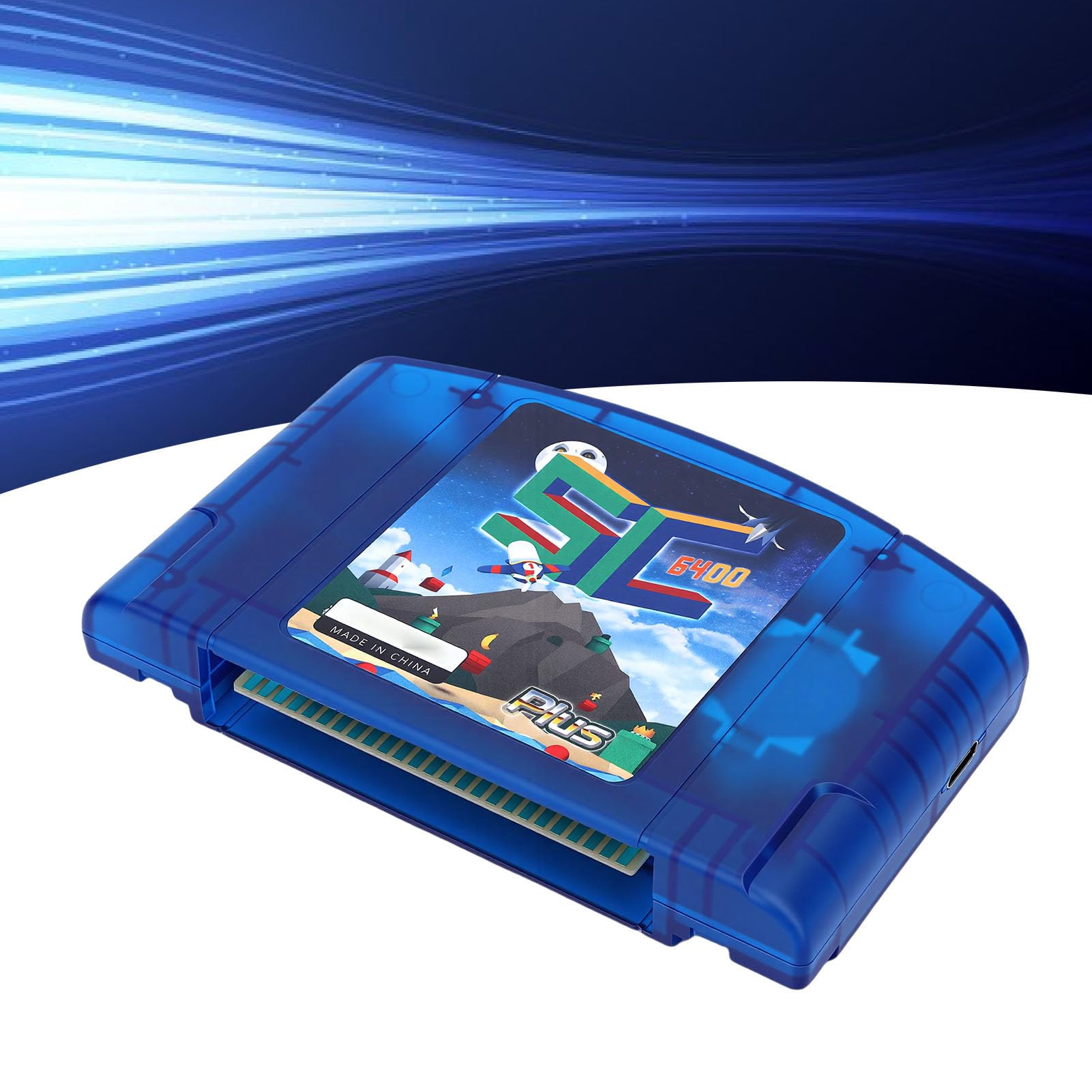 GOWENIC Cartucho de Juego Retro HD N64 de 64 MB |Tarjeta de Lectura Rápida de Código Abierto con Guardado Automático para Consola N64 (azul transparente)