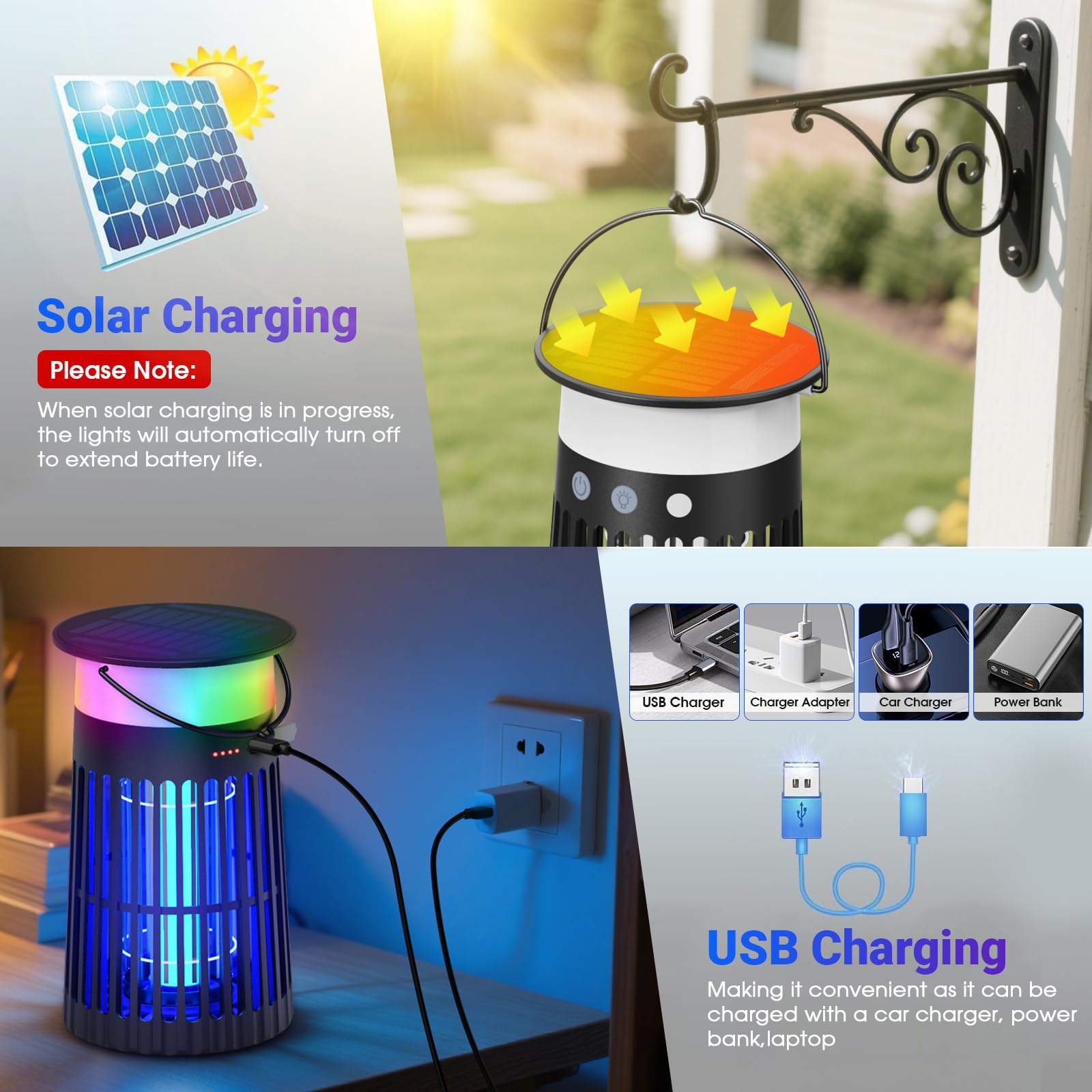 Piège à Insectes Solaire Extérieur - Puissant, Rechargeable, Couvre Jusqu'à 3500 M²