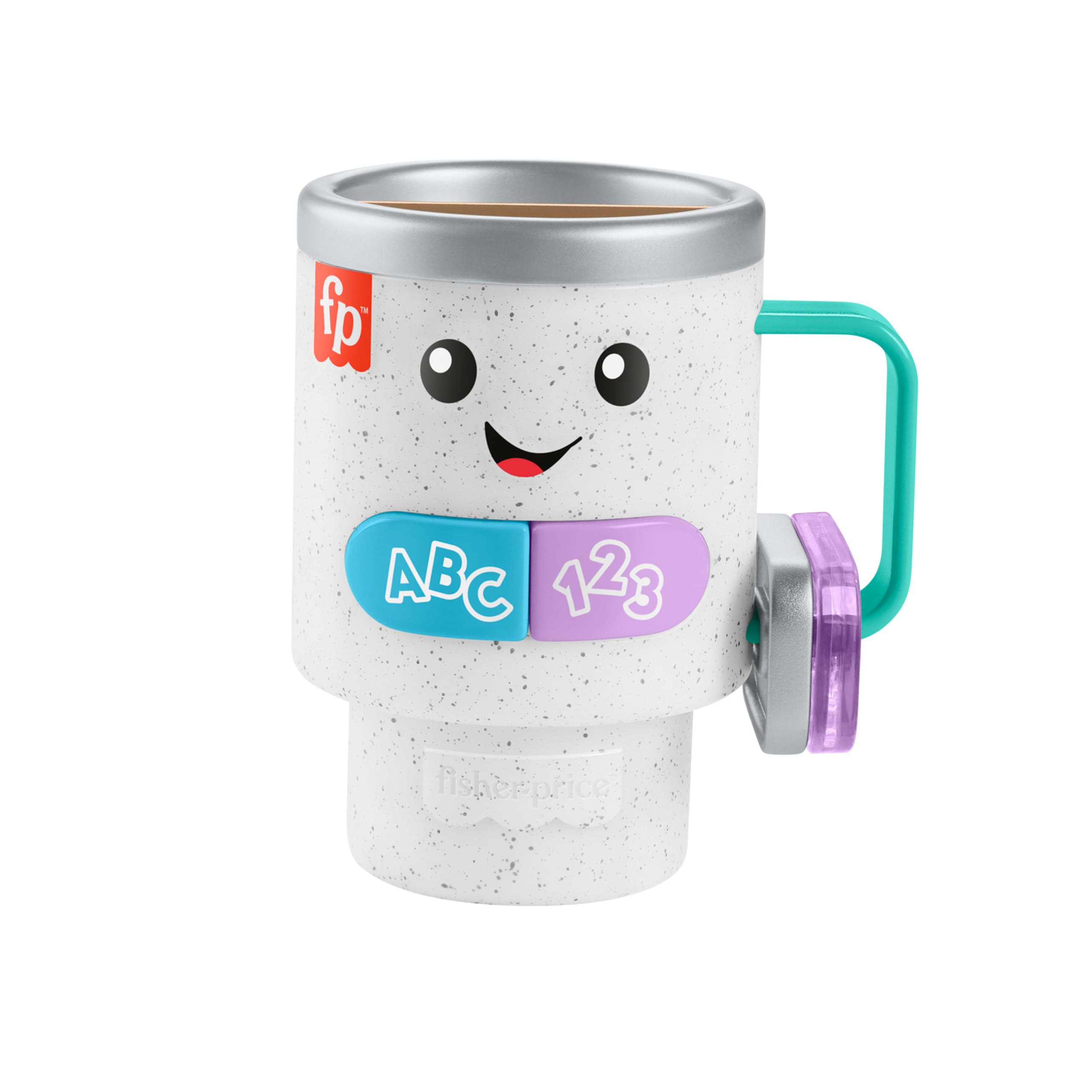 Fisher-Price Lern- und Spielspaß Barista-Becher - Interaktives Babyspielzeug, 20 Melodien, Sätze, Alphabet, Zahlen und Farben Lernen, Englisch, Deutsch oder Französisch, für Babys ab 6 Monaten, HXF49