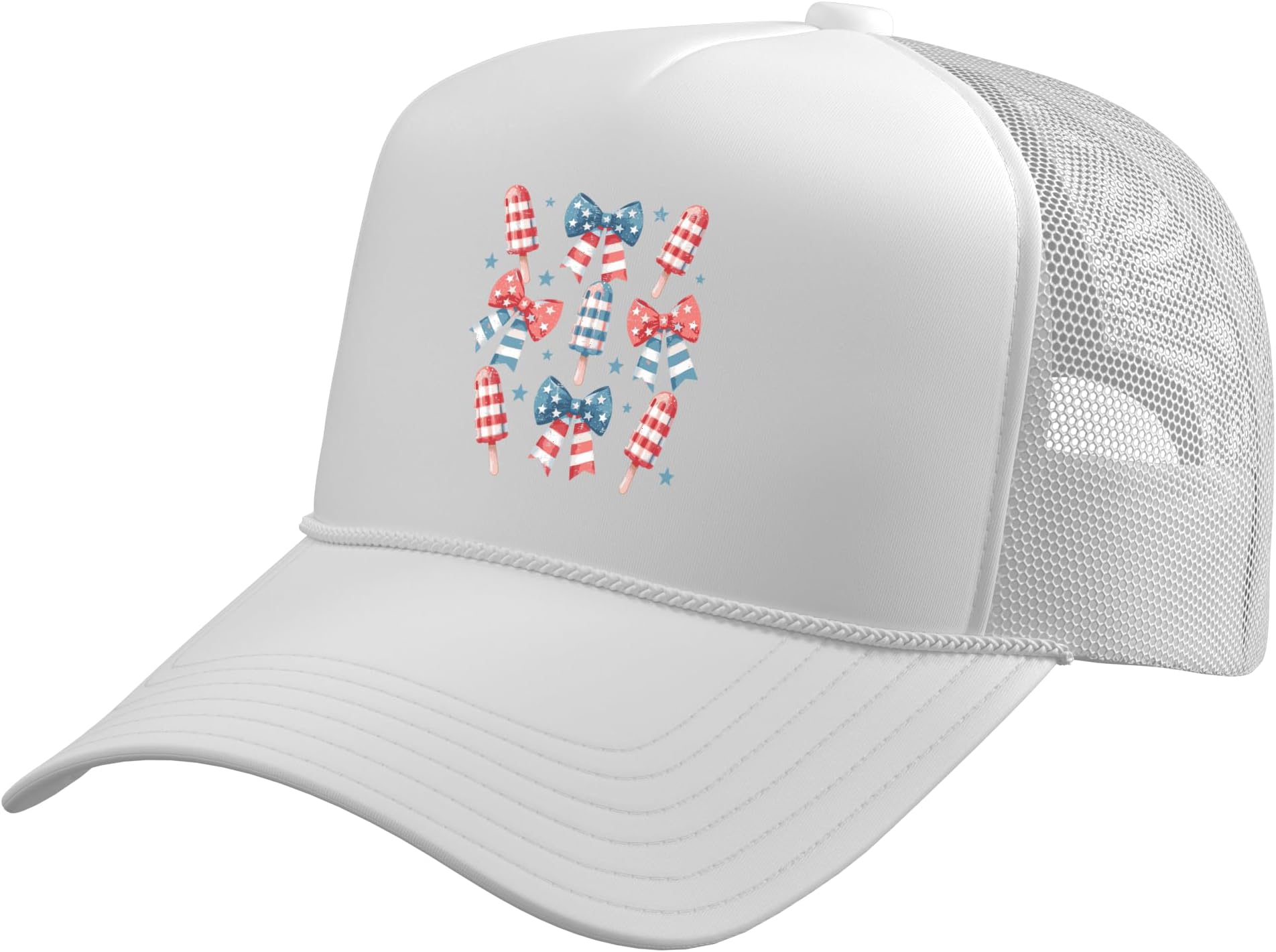 4th of July Ice Cream Popsicle Ribbons Girls Kids Women Trucker Hat with Adjustable Mesh Back