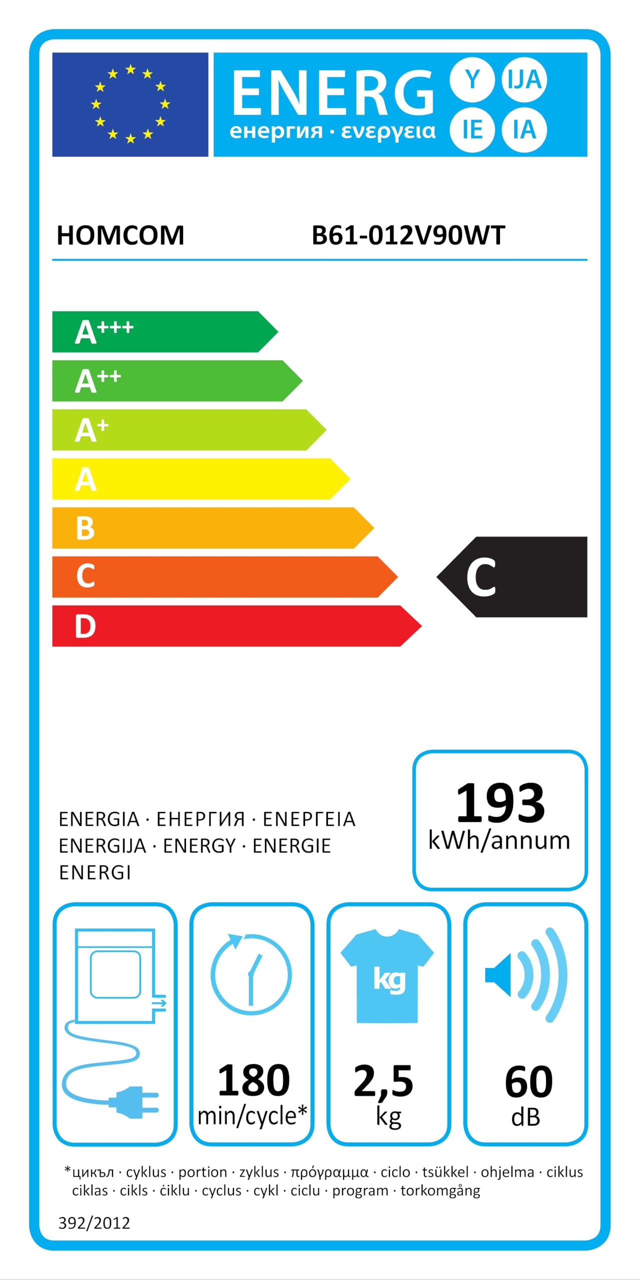 HOMCOM Asciugatrice elettrica compatta 800 W 4 Kg con 5 modalità di asciugatura, serbatoio in acciaio inox, carico frontale, per appartamenti, case, camper, bianco