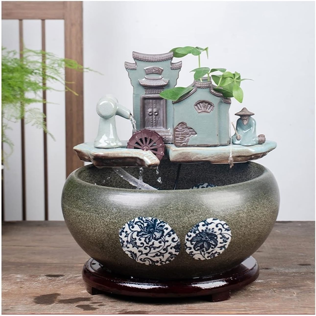 Fish Bowl Vase Chinese Style Ceramic Goldfish Bowl Home Circulation Flow Water Fountain Small Fish Bowl Office Living Room Ornamental Fish Culture Tank Small Fish Tank Starter Kit ( Color : B , Size :