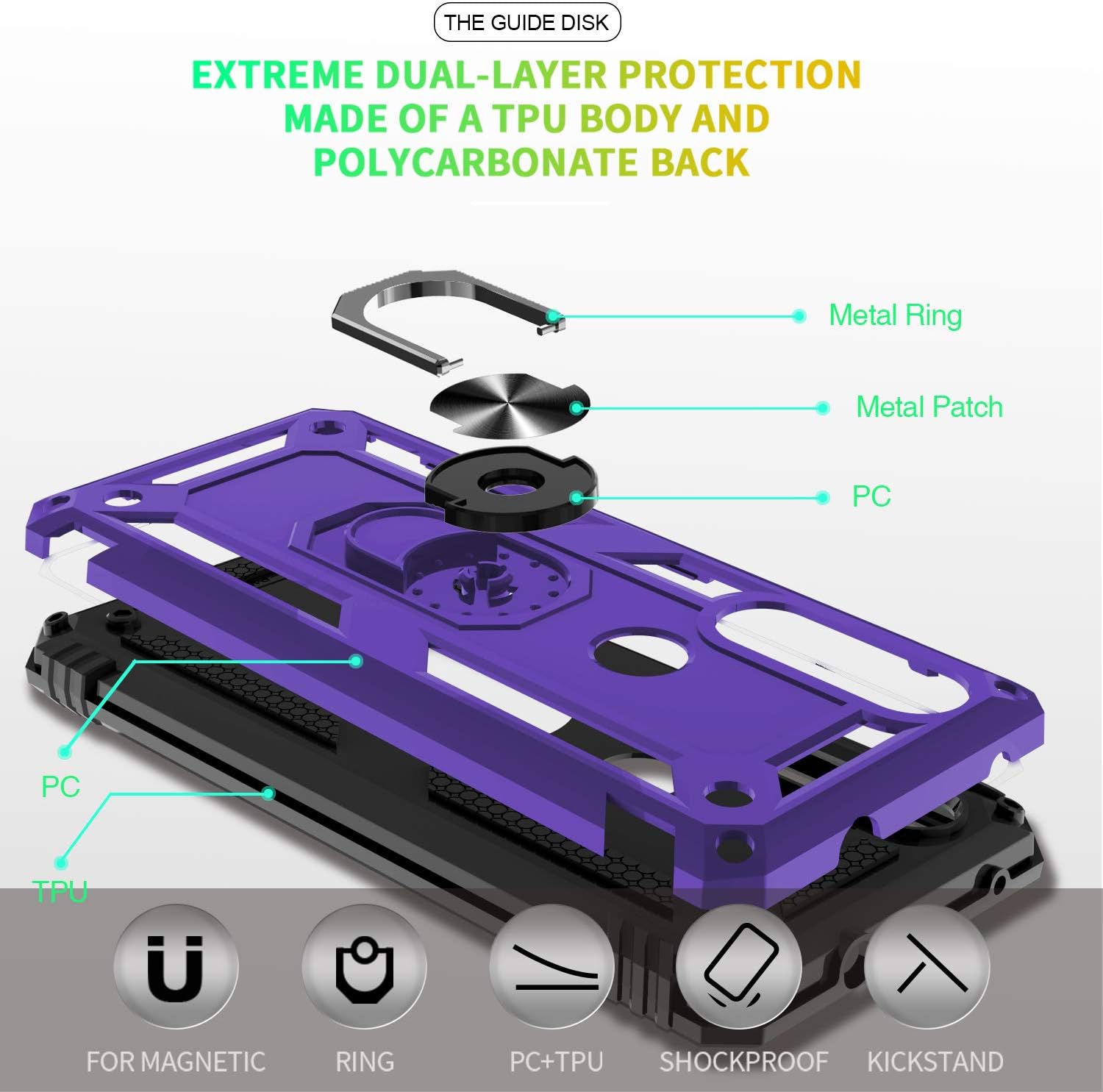 Galaxy A42 5G Case, Galaxy A42 5G Phone Case with HD Screen Protector, Gritup [Military Grade] 15ft. Drop Tested Cover with Magnetic Ring Kickstand Cover Phone Case for Samsung A42 5G, Purple-1