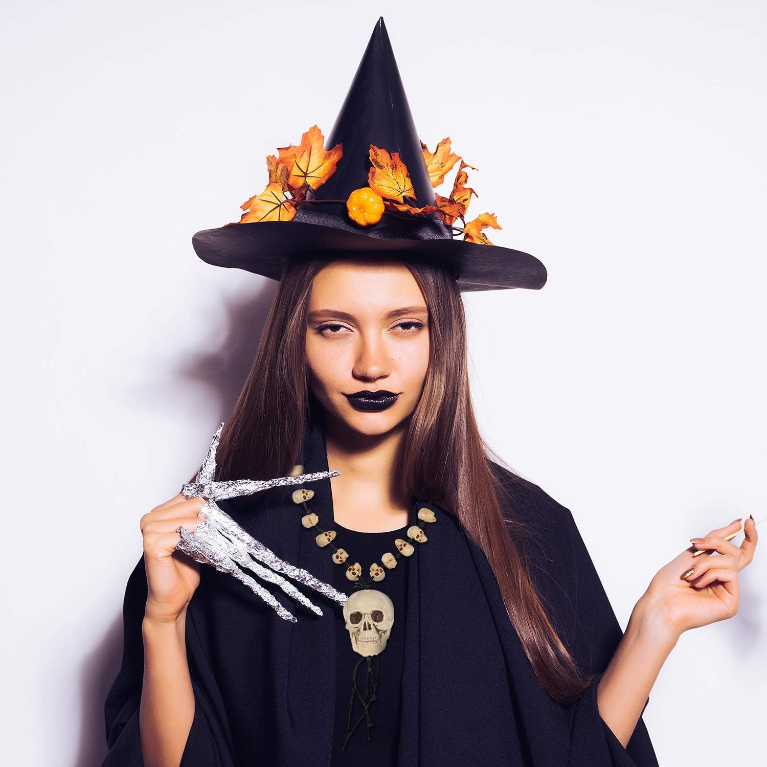 Hicarer 4 Pieces Halloween Skull Skeleton Hand Bone Necklace Skull Pendant Necklace Skeleton Head Hand Bone Charm Cosplay Fancy Party Halloween Jewelry Costume Fancy Dress for Women Men - Image 6