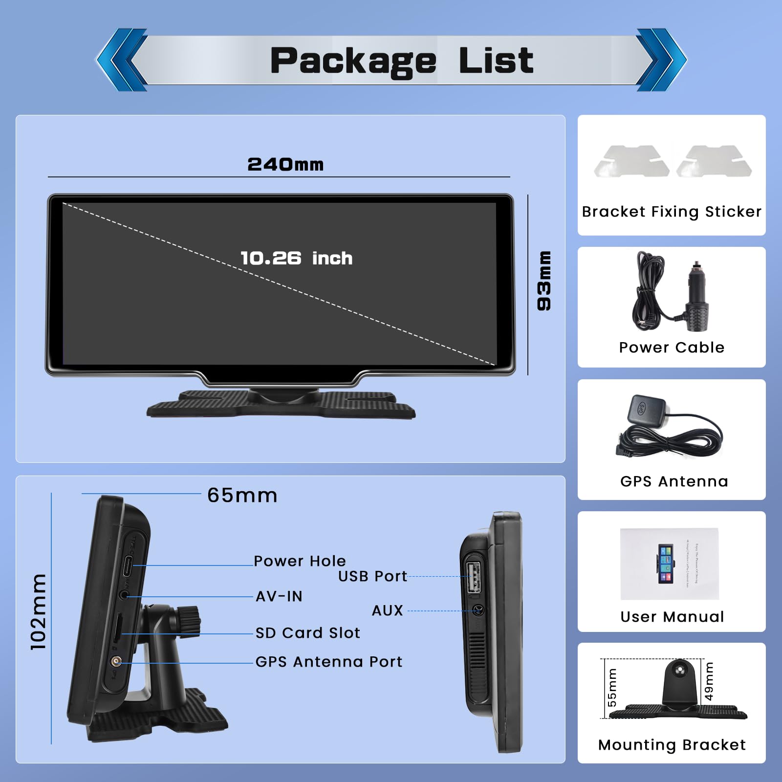 Hikity 2024 New Android 12 Portable Car Screen Wireless CarPlay with 10.26 Inch HD Display, GPS Navigation, WiFi Receiver, Wireless Android Auto Car Stereo with BT FM AUX