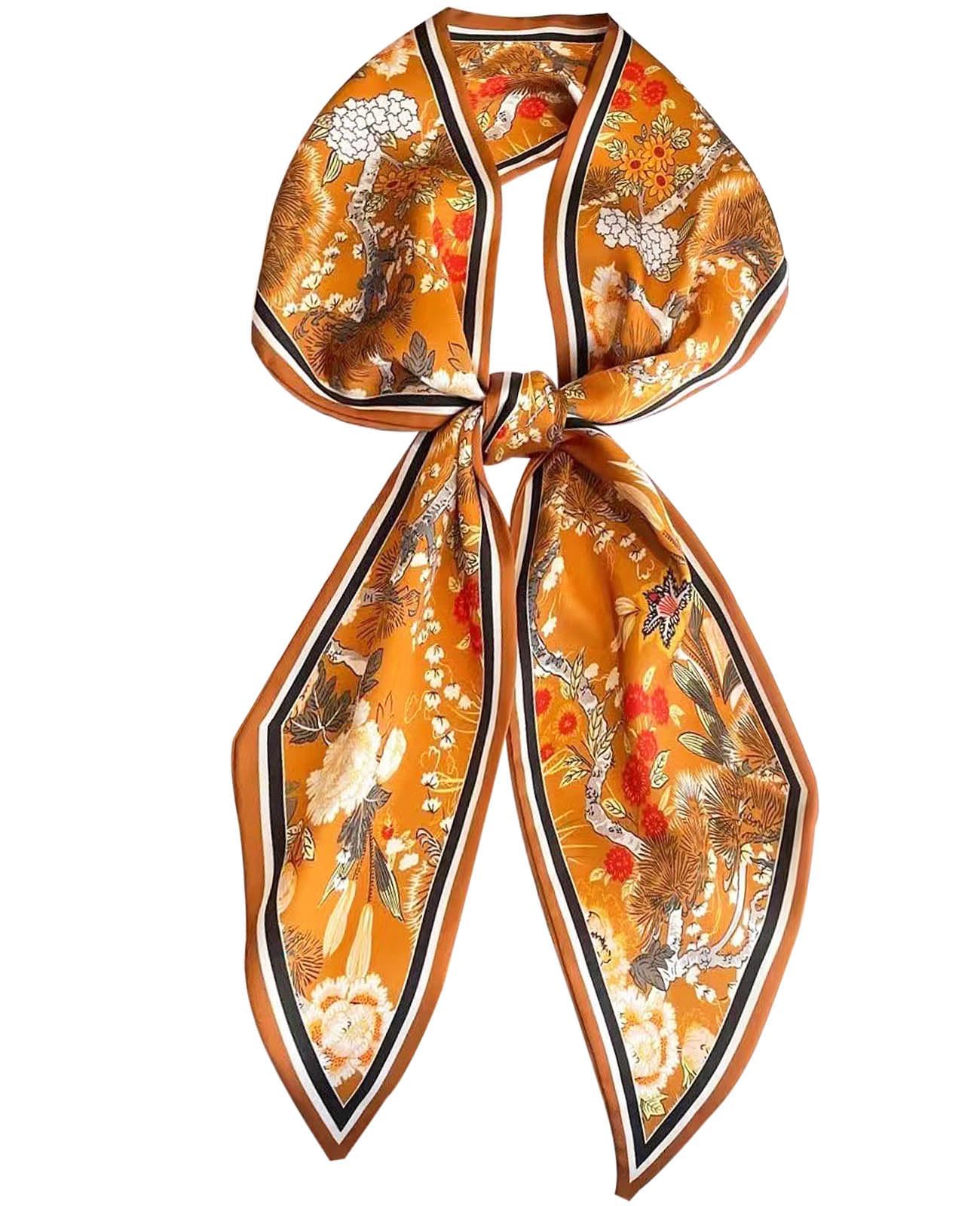 Satin Scarf - Fashion Head Wrap, Beach Scarf, Flower Print for Women