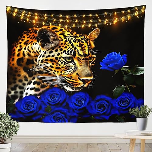 Miniatura 8 de Erosebridal Tapiz estético de león con rosas rojas para mujeres y hombres, tapiz de flores de animales salvajes, tapices de piel de gato grande,