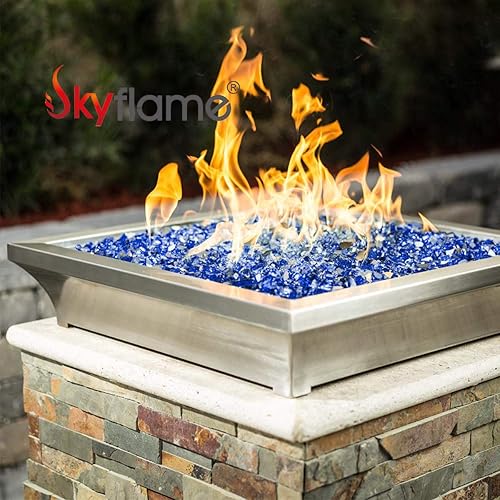 Miniatura 3 de Skyflame Vidrio de fuego de alto brillo de 20 libras para paisajismo de chimeneas, 12 pulgada azul cobalto reflectante y negro ónix reflectante