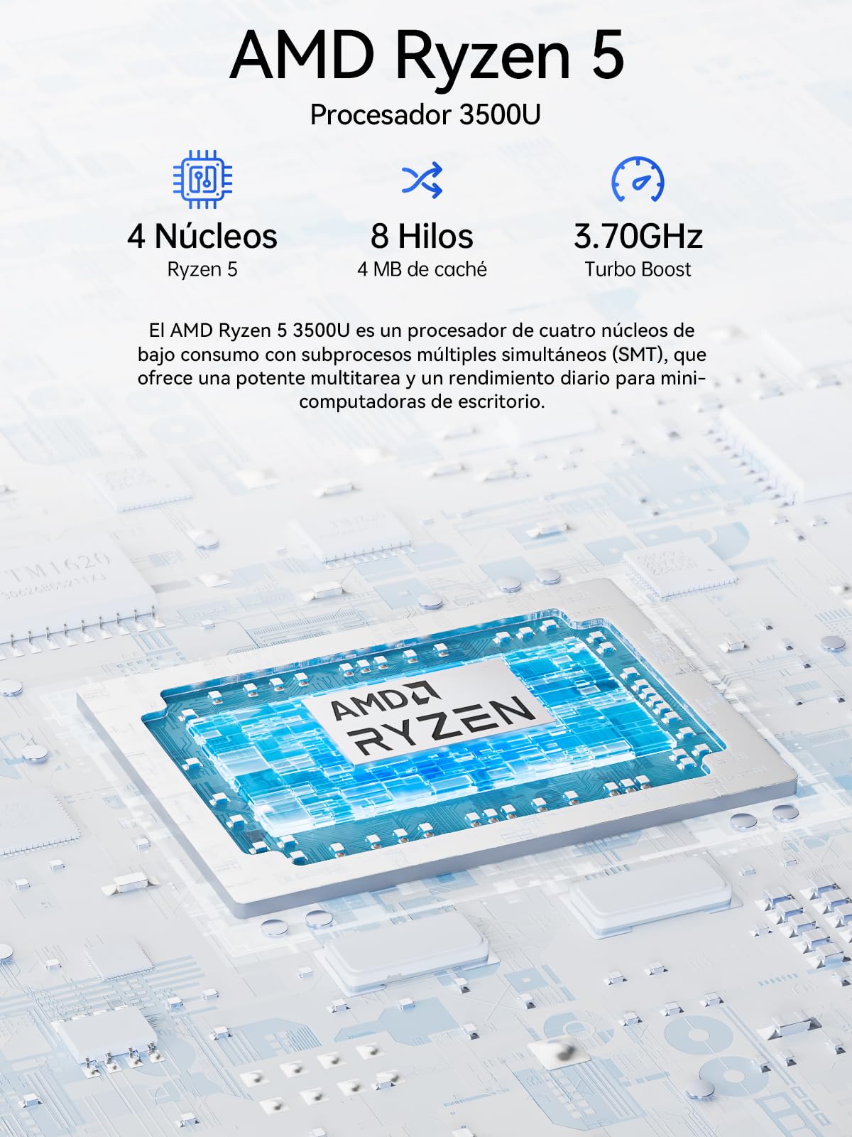 GMKtec Mini PC with Ryzen 5 3500U (beats N150/N95, up to 3.7GHz), 16GB RAM, 256GB M.2 SSD Mini Desktop Computer with 2.5G LAN|Triple 4K Display (HDMI / DP / Type-C), Micro PC for Office/Gaming/Home