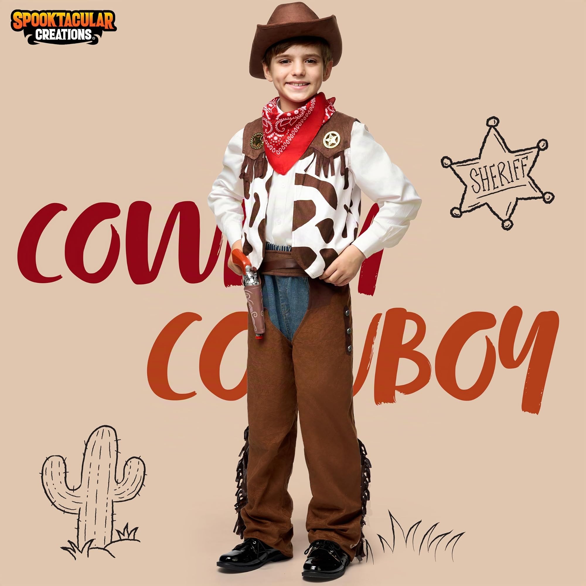Spooktacular Creations Set de Disfraz de Vaquero de Lujo para Niños, Disfraz de Halloween, Juego de Rol Cosplay