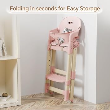 High Chair for Babies and Toddlers, Convertible Baby High Chair with Easy Clean Removable Tray, Multi-Use Foldable Highchair with Adjustable Legs (Pink)