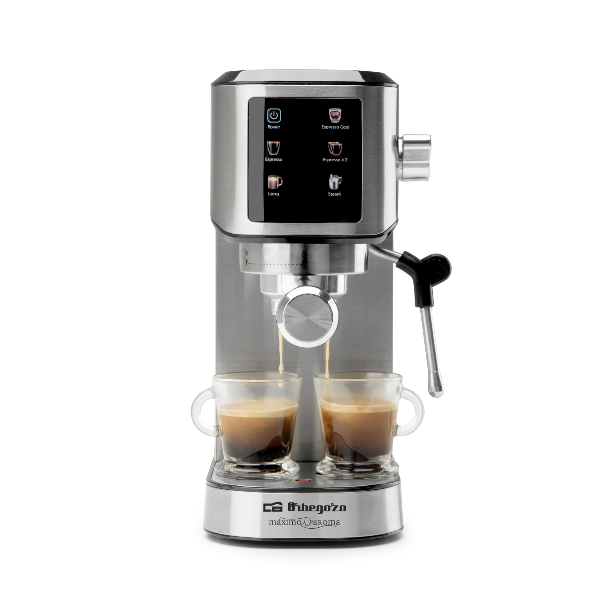 Orbegozo EX 7000 Cafetera espresso compacta 20 bares de presión, 1350W, panel táctil, depósito 1L, vaporizador inox, compatible con café molido y monodosis, sistema anti sobrecalentamiento
