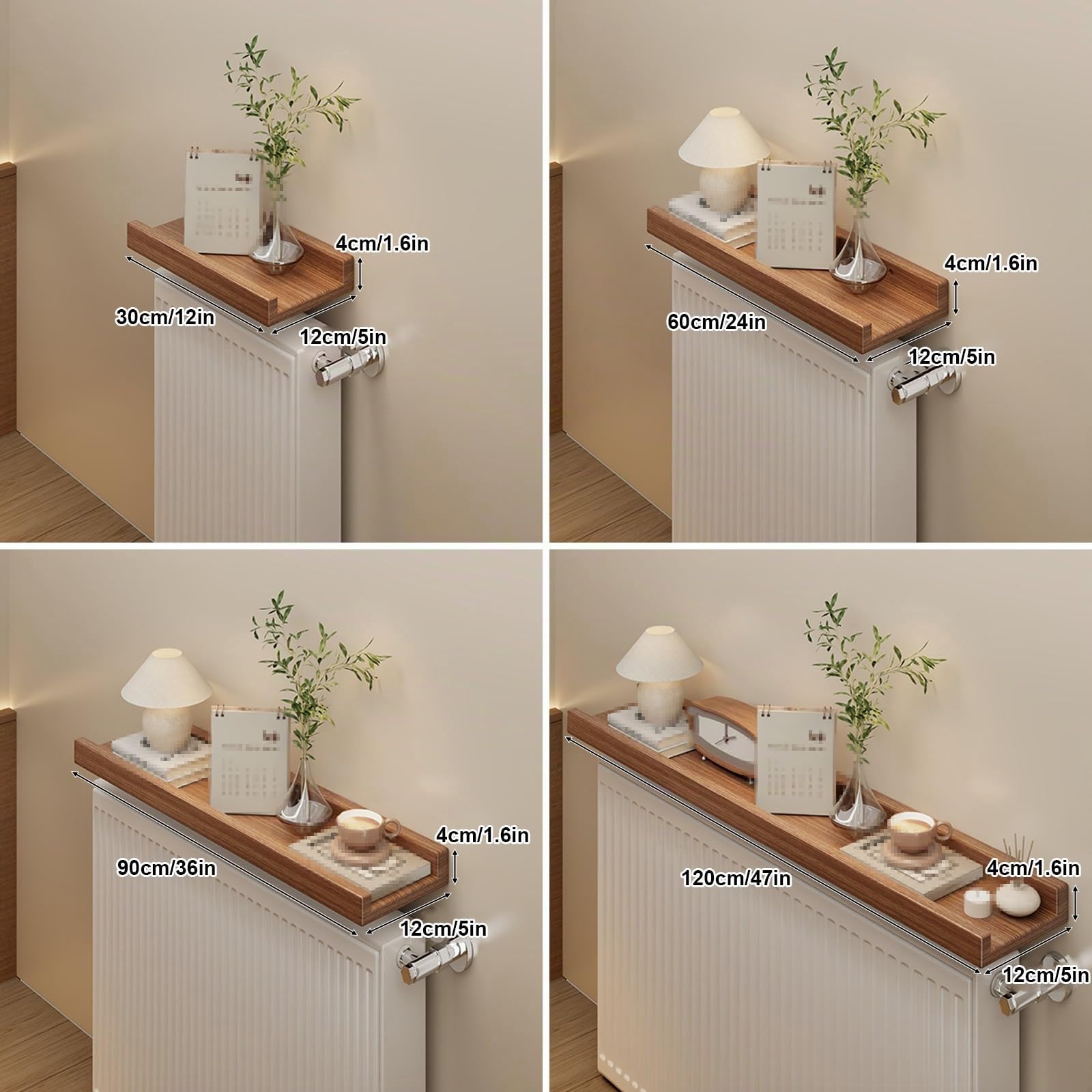 Mensola Sopra Termosifone con Corrimano Rialzato, Robusta Mensola Portaoggetti in Legno per Esporre e Organizzare in Soggiorno, Camera da Letto, Ufficio(Brown,60x15cm/24x6in)