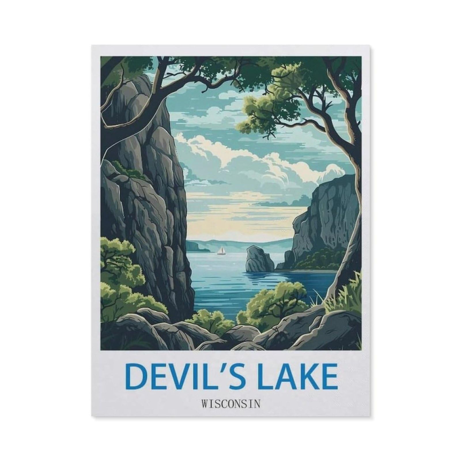 Beayodkp （40 X 50 Cm/15.74 X 19.68 Inches） 5D Diy Diamond Painting，Devil's Lake Wisconsin，Art Living Room Wall Decoration Gift-Ci21