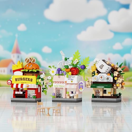 Miniatura 3 de Conjunto de Bloques Micro de Construcción de Tienda de Juguetes de Vista de Calle de la Tienda de Jugo, Mini Edificio para Decoración del Hogar,