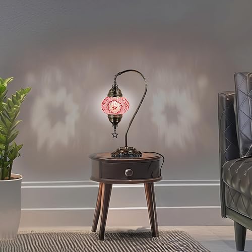 Miniatura 3 de DEMMEX Auténtica lámpara turca, fabricada en Turquía, lámpara de mesa de mosaico turco marroquí, 100% hecha a mano, cuerpo de metal de color latón