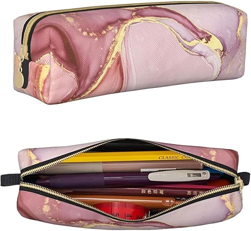 IMPCOKRU Bolsa Pequeña para Lápices Bolsa de Lápices de Estudio Bolsera para Llaves, Mármol Rosa, Estuche de Almacenamiento de Papelería para