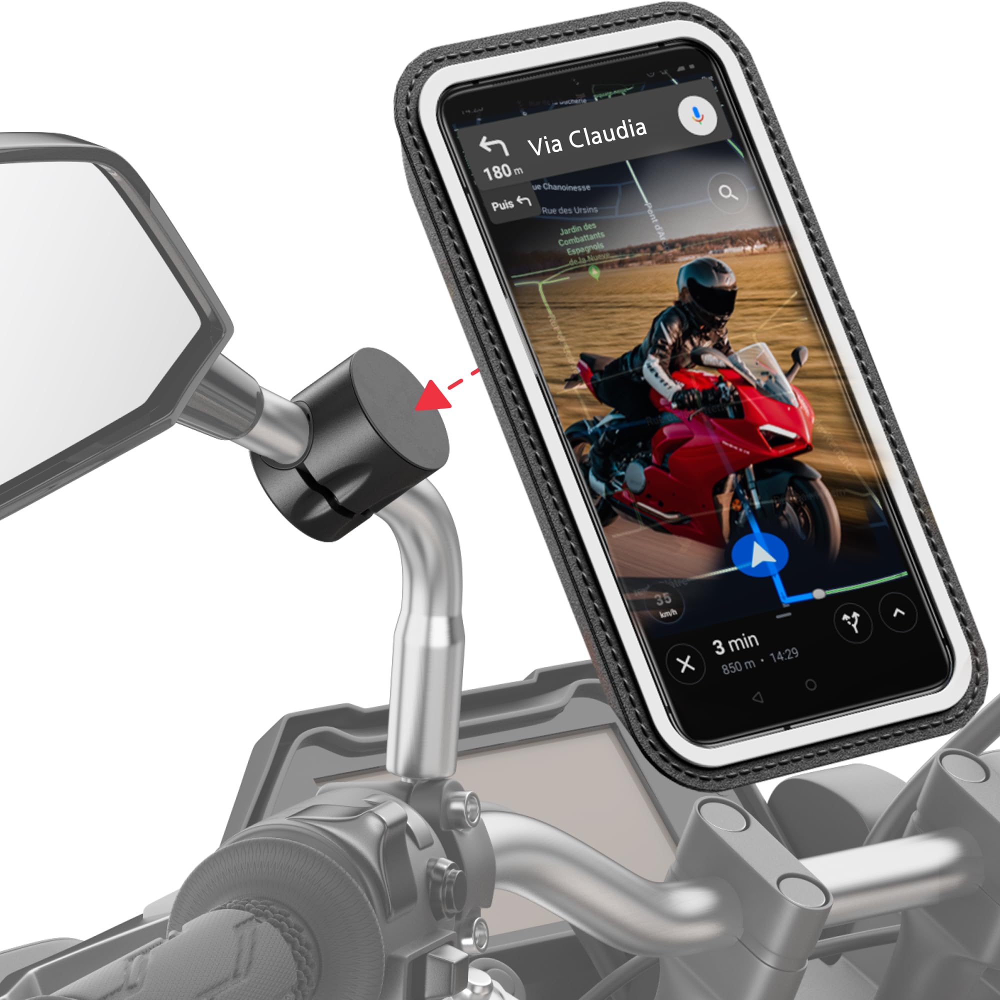 SHAPEHEART Innovazione francese,Porta cellulare scooter moto PRO con tasca magnetica,Rotazione di 360°Anti Vibrazione,Porta telefono scooter per specchietto retrovisore,Supporto cellulare Impermeabile