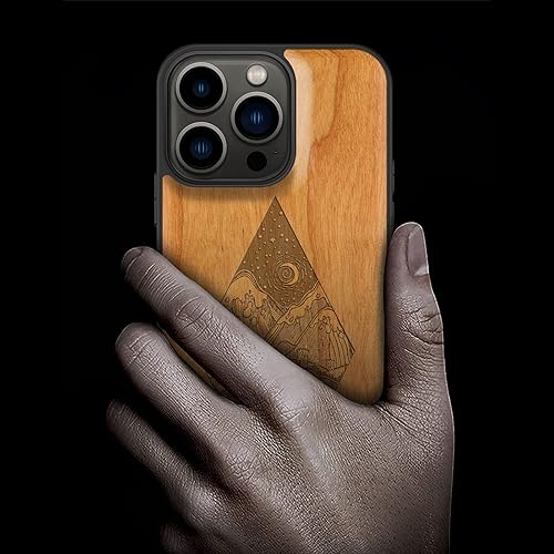 Miniatura 60 de Carveit Funda magnética de madera para iPhone 13 Pro [madera natural y TPU suave negro] funda protectora de madera única y elegante a prueba