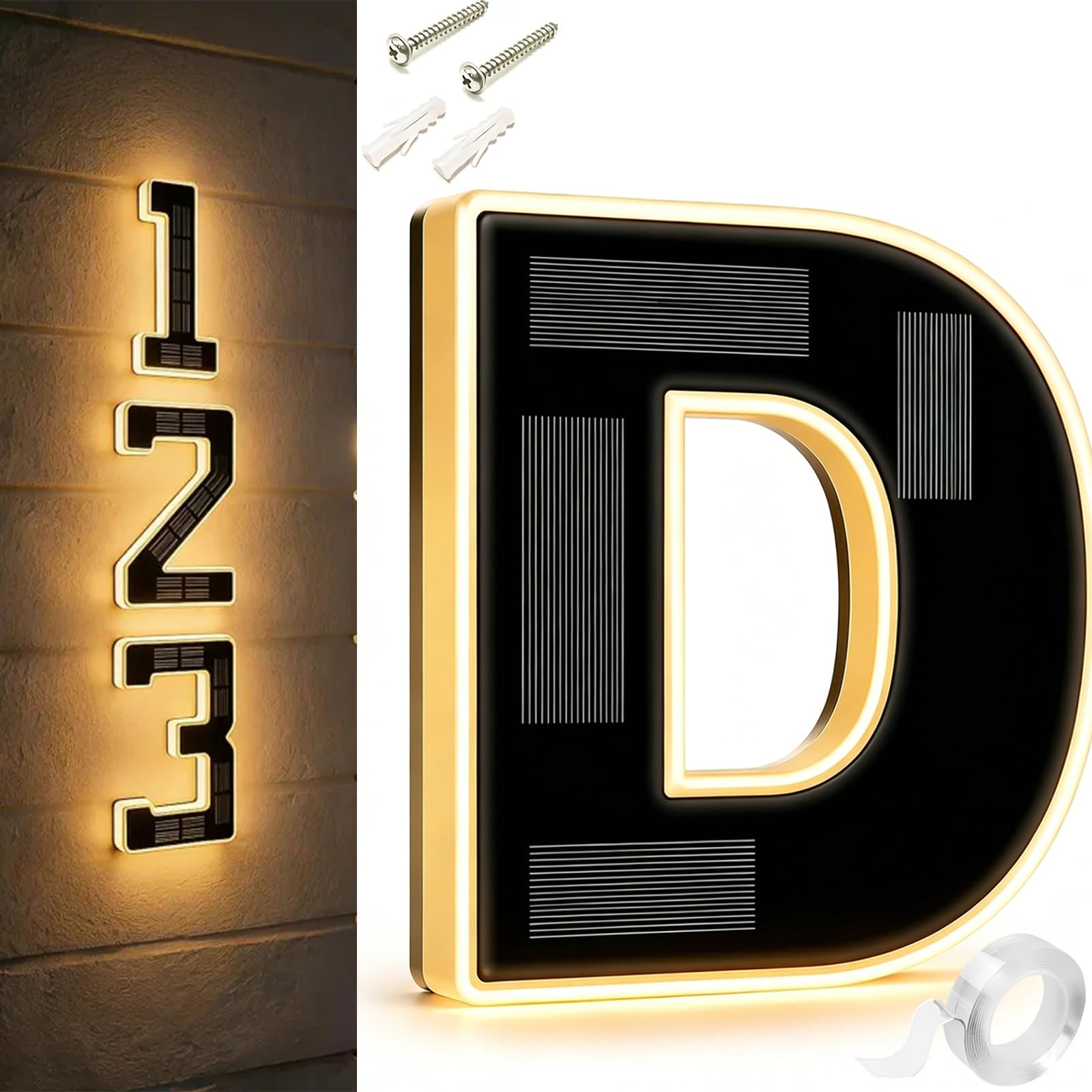 9 Inch Solar Lighted House Numbers For Outside, Light Up House Numbers Solars, Illuminated Houses Number, 0-9 Solar-Powered Houses Number, Illuminate Your Home (D,9 in)
