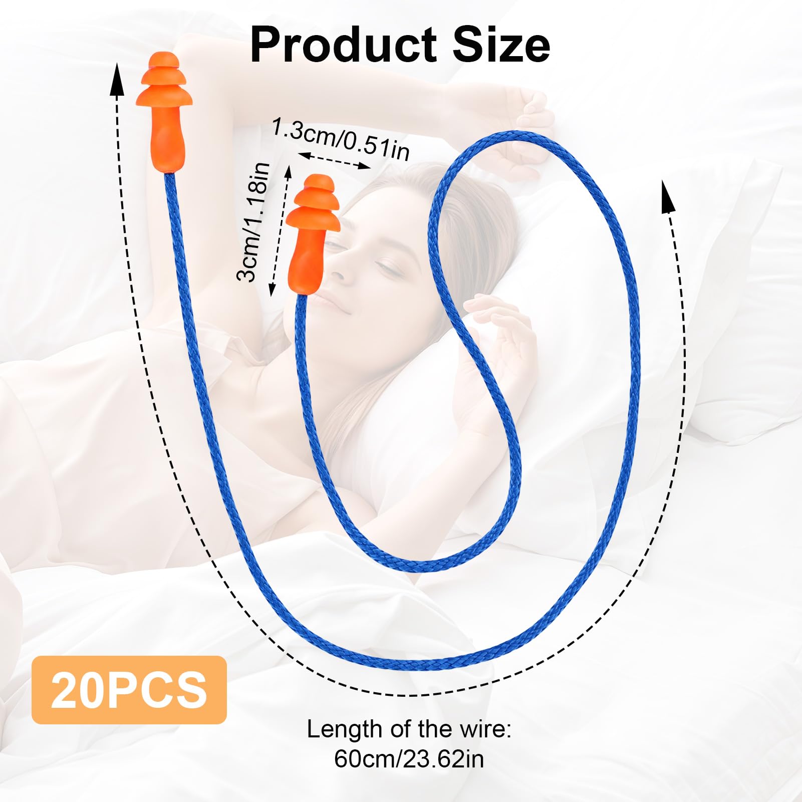 21 pares tapones para los oídos de silicona,tapones para los oídos con cable para el sueño