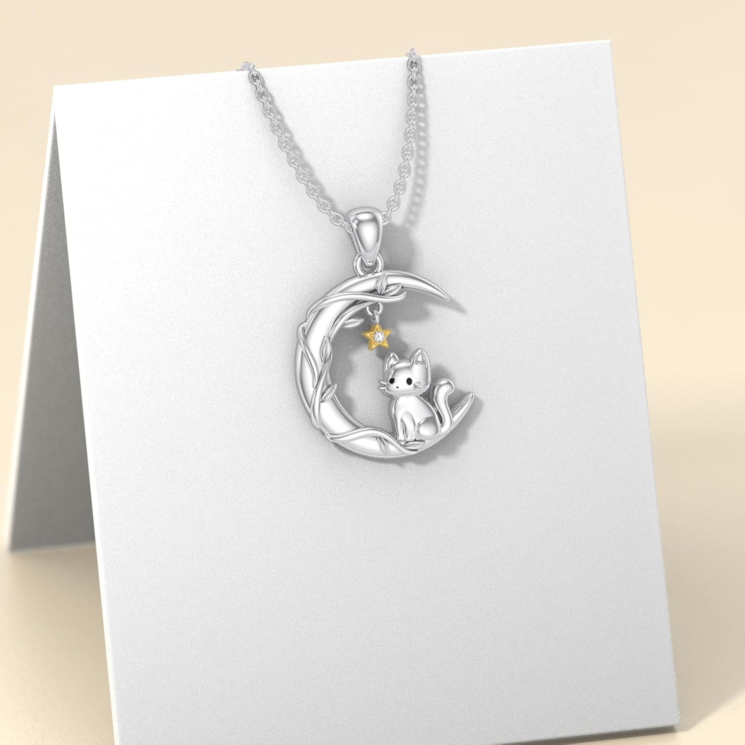 Diamond Moon Cat Necklace for Women 925 Sterling Silver Cat on Moon and Star Pendant Jewelry Gifts for Mom Wife Girlfriend Sister Friend Her - Image 3