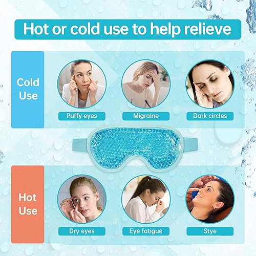 Miniatura 3 de Máscara facial de hielo reutilizable y fría para hinchazón, ojeras, bolsas de ojos, ojos secos, dolores de cabeza, migrañas, alivio del estrés,