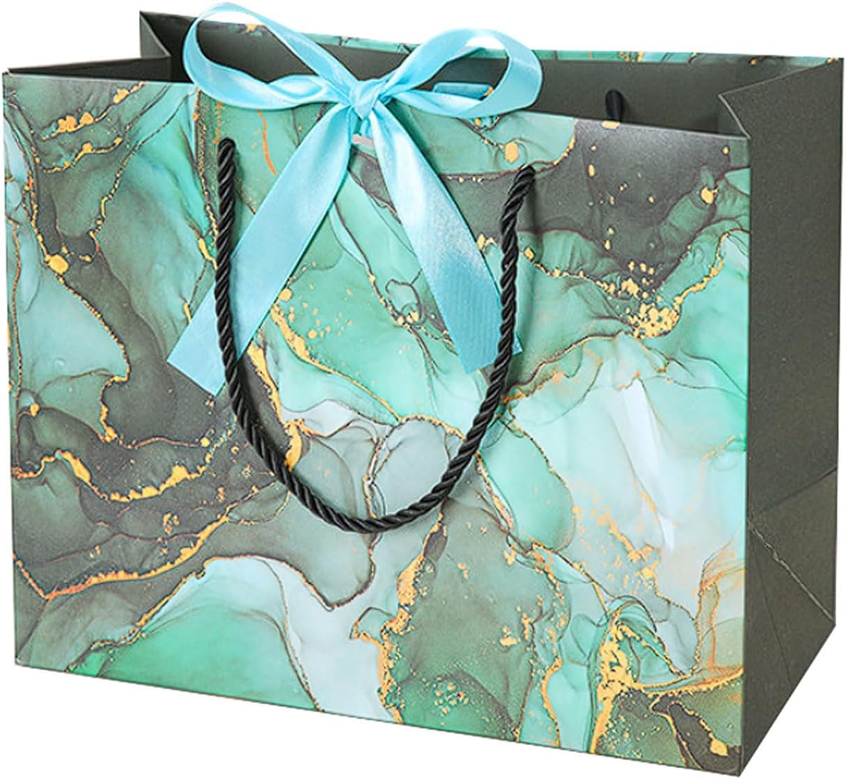 Hja Boutiques US 20-Pack Marble Pattern Bags with Tie Clothing Store and Cosmetic Paper Bags, Handled Tote for Retail Packaging, Shopping Gift Wrapping Supplies(Blue,S)