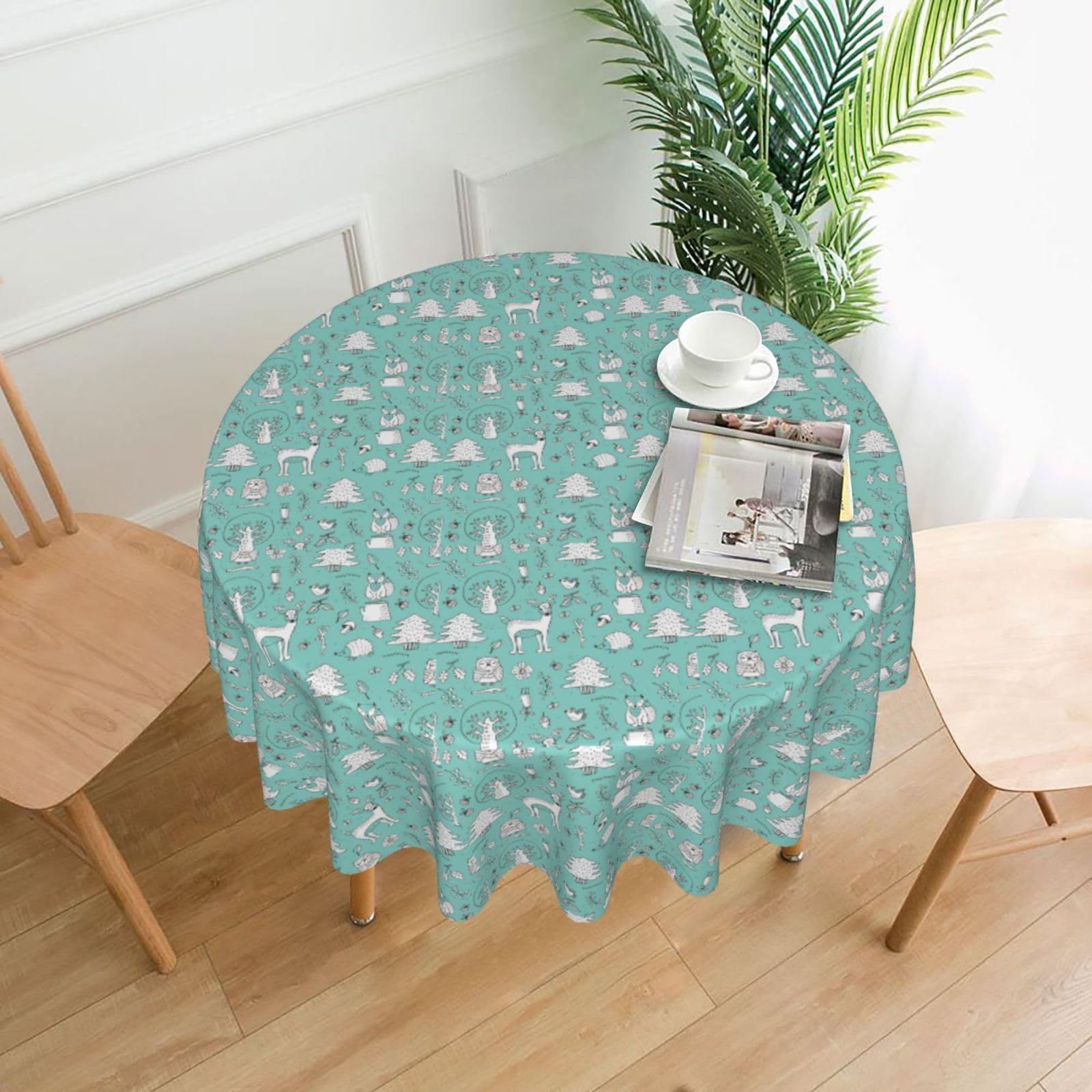 Nbtghga Llama Alpaca Green Print Tablecloth Round Border Table Cloth Cover Decorative For Party Holiday Dinning Tabletop Home