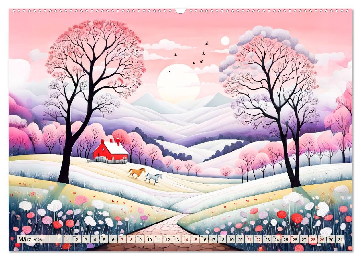 Pfade zum Horizont - Pastellträume der Natur in allen Jahreszeiten (hochwertiger Premium Wandkalender 2026 DIN A2 quer), Kunstdruck in Hochglanz: ... Wiesen und verborgene Wunder (CALVENDO Orte)
