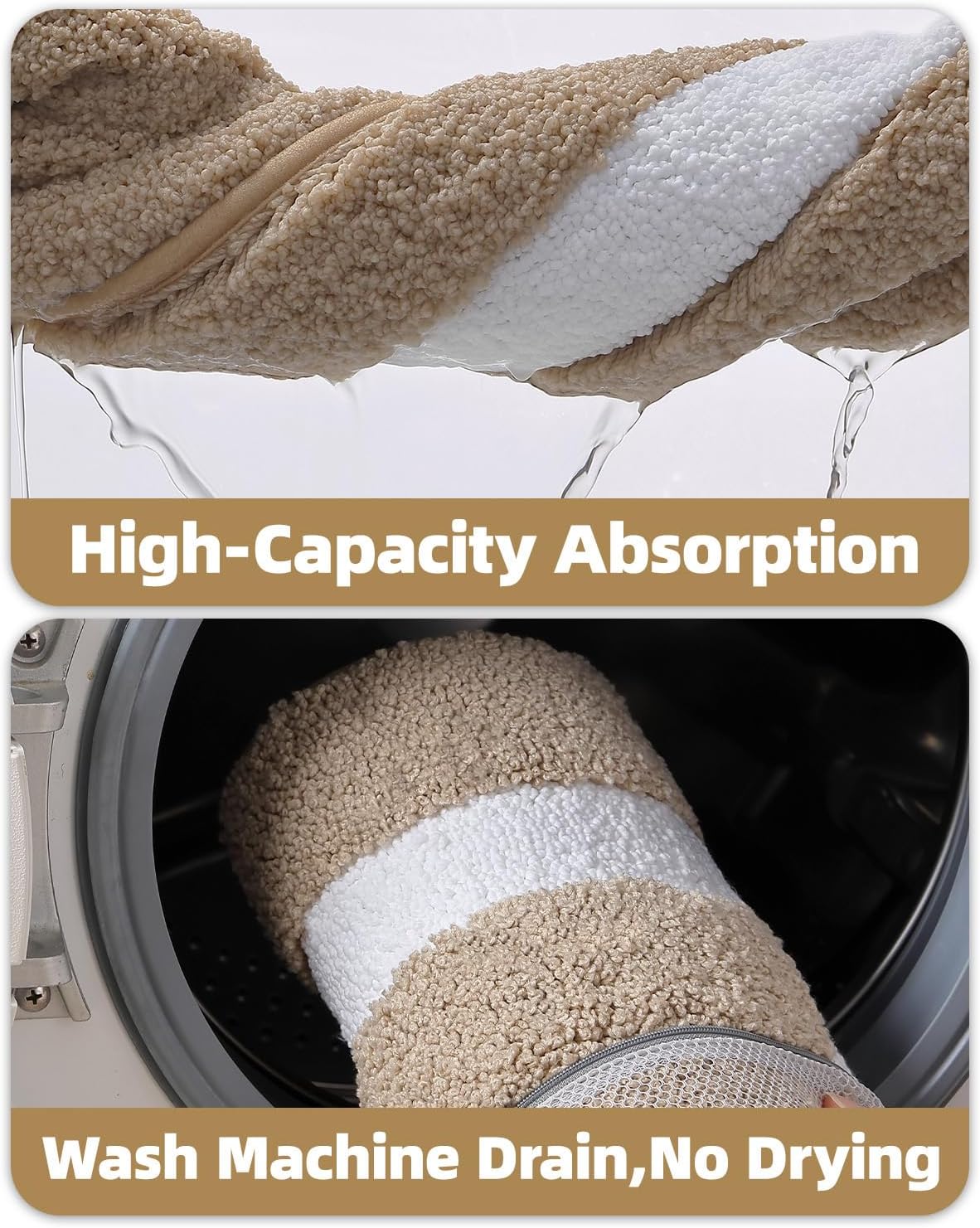 Color&Geometry Beige Bathroom Rugs 30x20, Extra Soft Absorbent Microfiber Bath Rugs, Non-Slip Bathroom mat, Washable Plush Bath Mats for Bathroom, Shower, Bathtub, Laundry, Beige White