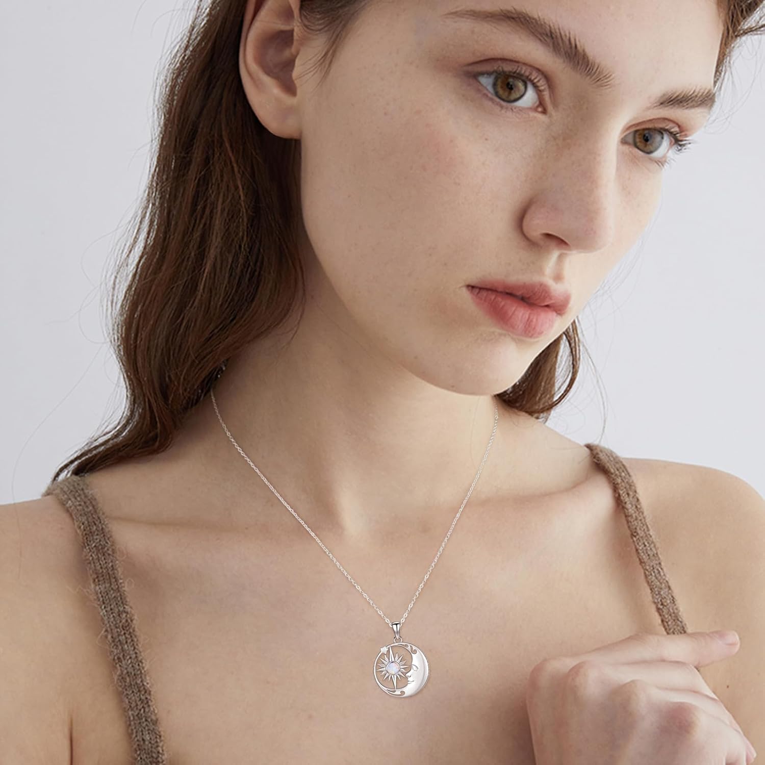 Dreamboat Valentines Day Gifts for Women Sun and Moon Opal Necklace for Women Sterling Silver Crescent Moon Pendant Celestial Jewelry Anniversary Christmas Birthday Gift for Wife Her Mom - Image 4