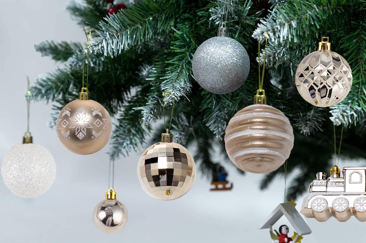 SVNVIOZ Christmas Ball Ornaments Set, 55ct 60mm Elegant Champagne Assorted Xmas Tree Ball Ornaments, Shatterproof Christmas Tree Hanging Ornaments for Xmas Decoration - Image 4