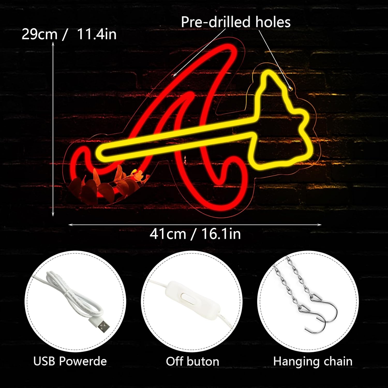 Balanar Braves Neon Signs For Wall Decor ,Baseball Team Neon Light for Bedroom Man Cave Party Bar Background Decoration,Neon for Parties, Bars, Dorms, Office Wall Art and Game Room Decor16.1*11.4 inch - Image 3