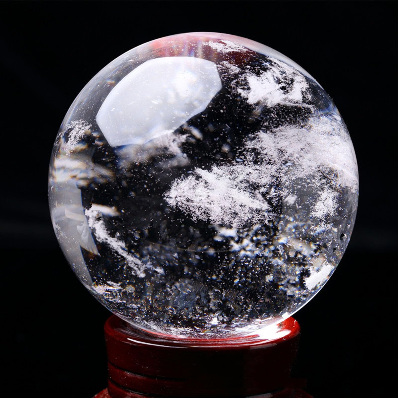 Melting/Natural Clear Quartz Crystal Sphere,White Balls for Withcraft Home Decor Gemstones Ball with Holder,17cm/6.7in