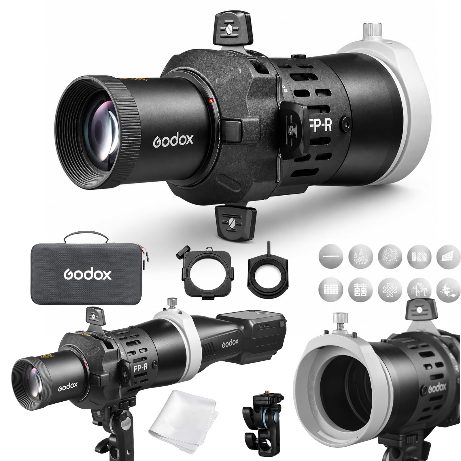 Godox FP-R-36 - Proiettore flash per flash a testa tonda, 36° flash proiettore per V1 V1Pro V100 AD100Pro H200R, rotazione a 360°, 4 pale, alloggiamento in metallo, per gobos e pellicole colorate