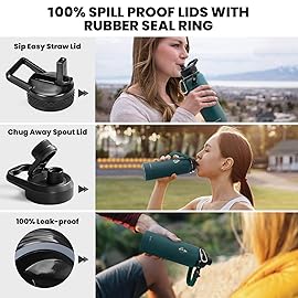 RAYMYLO Insulated Water Bottle 40 oz, Triple Wall Vacuum Stainless Steel (Cold for 48 Hrs), Leak Proof & Non-BPA, Modern Water Flask Jug with Paracord Handle & Straw Spout Lids, Dark Green