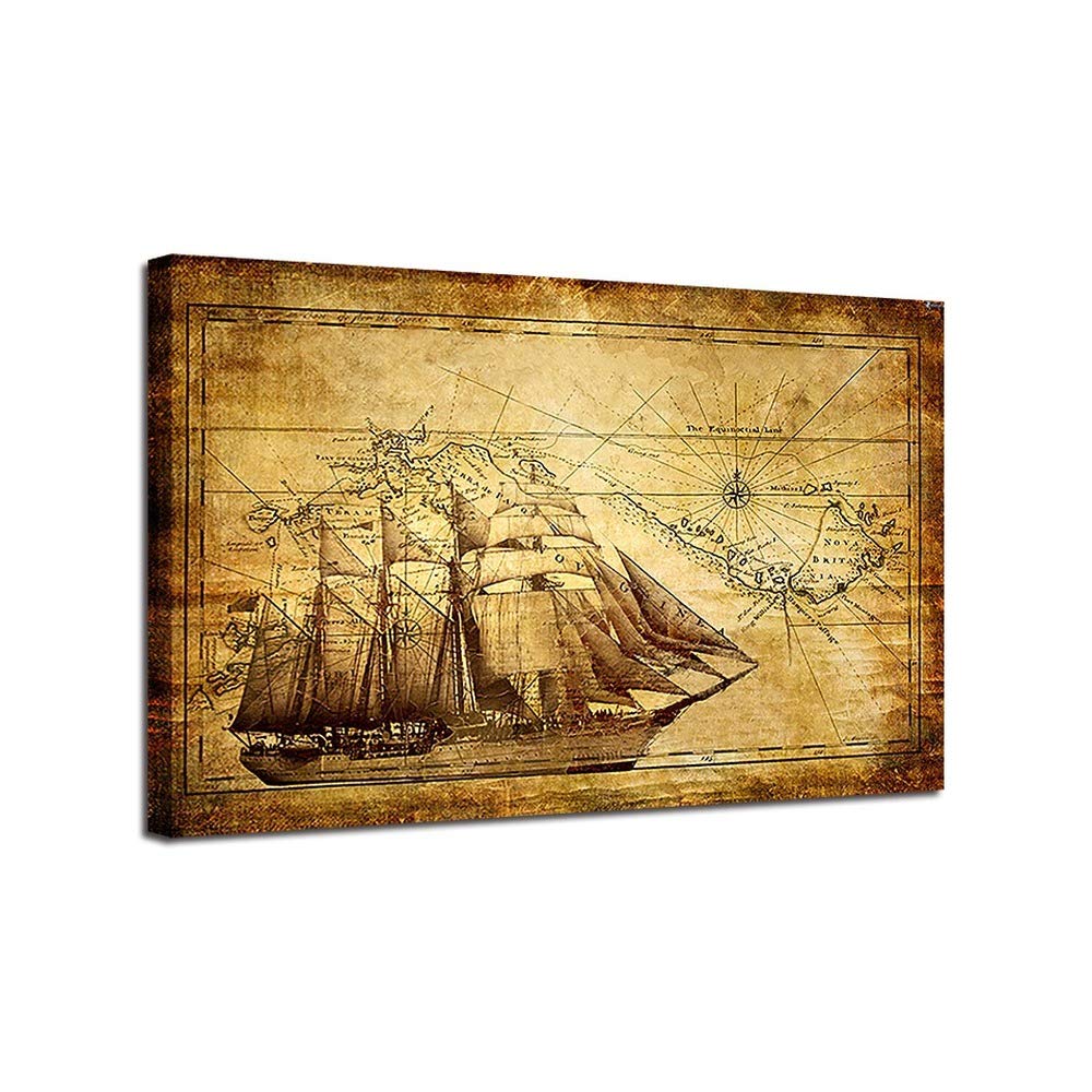 Toile bateau à voile sur la carte 40x60 cm encadrée pour salon